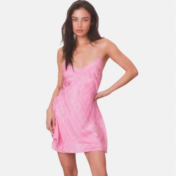 LoveShackFancy Raja Pink Silk Lace Trim Slip Mini Dress size S - Picture 12 of 12